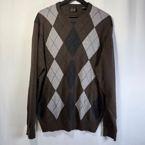 Jos. A. Bank Merino Wool Argyle Sweater Classic Fit Brown Gray Mens Large